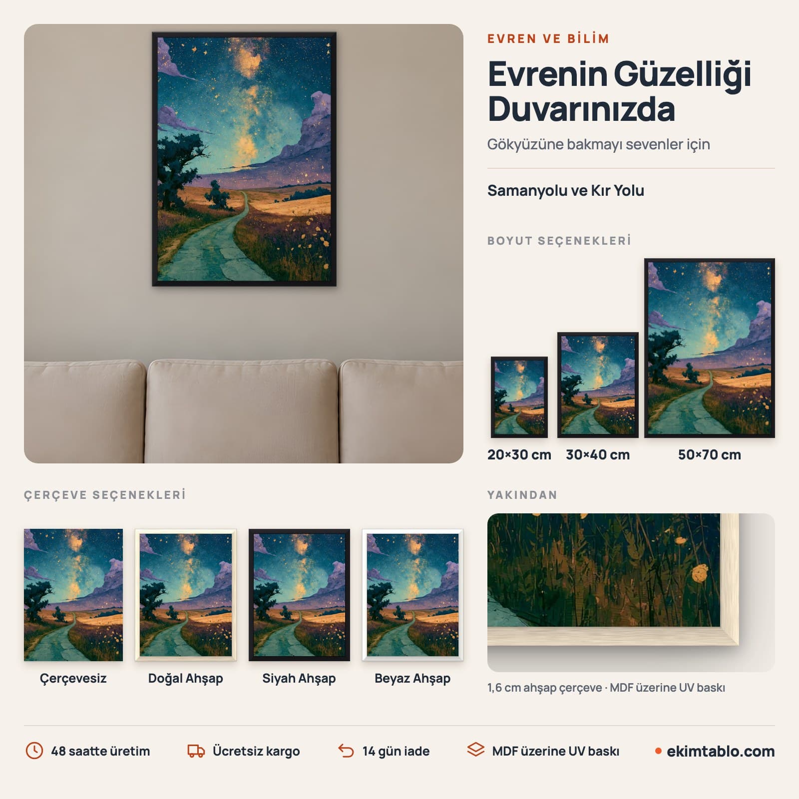 Samanyolu ve Kır Yolu — boyut ve çerçeve seçenekleri
