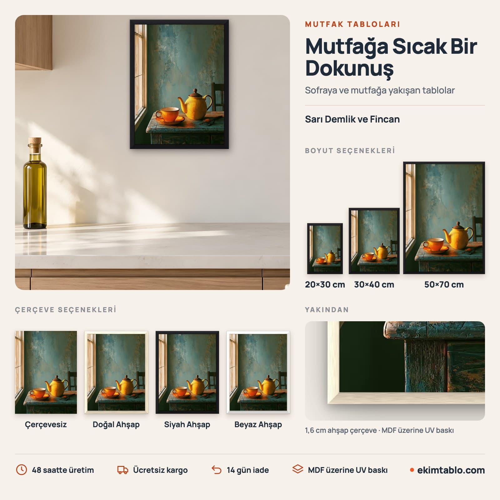 Sarı Demlik ve Fincan — boyut ve çerçeve seçenekleri