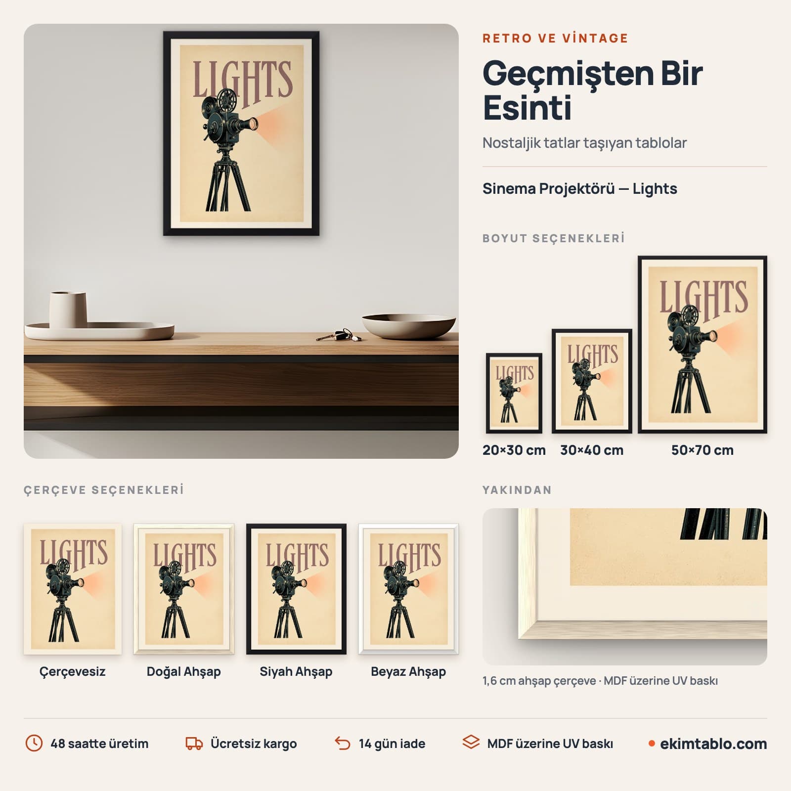 Sinema Projektörü — Lights — boyut ve çerçeve seçenekleri