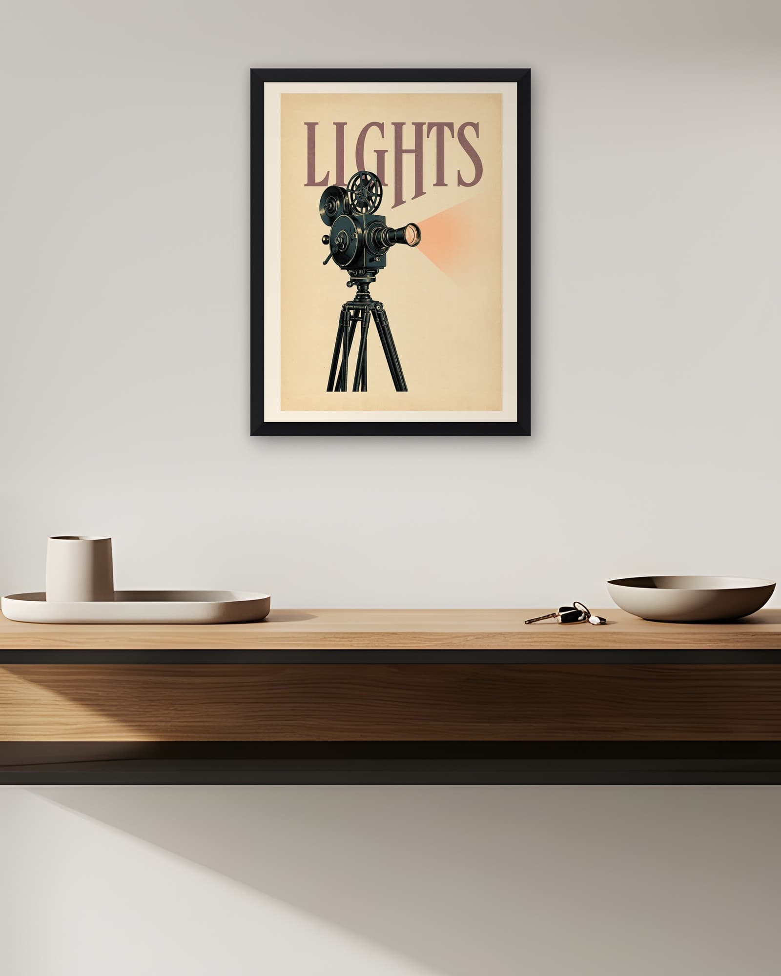 Sinema Projektörü — Lights — Retro Duvar Tablosu, duvarda oda görünümü