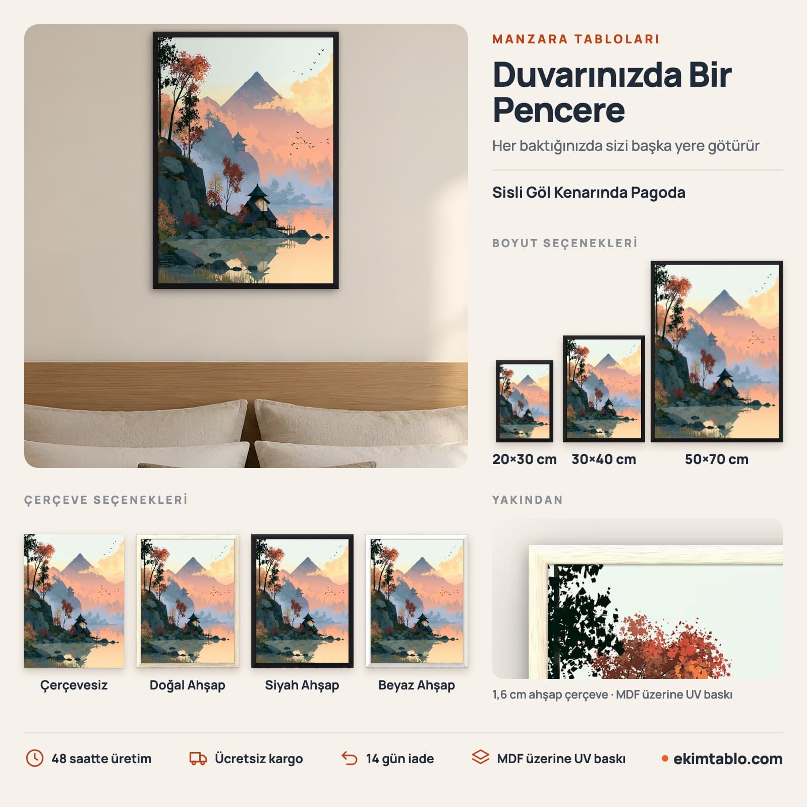 Sisli Göl Kenarında Pagoda — boyut ve çerçeve seçenekleri
