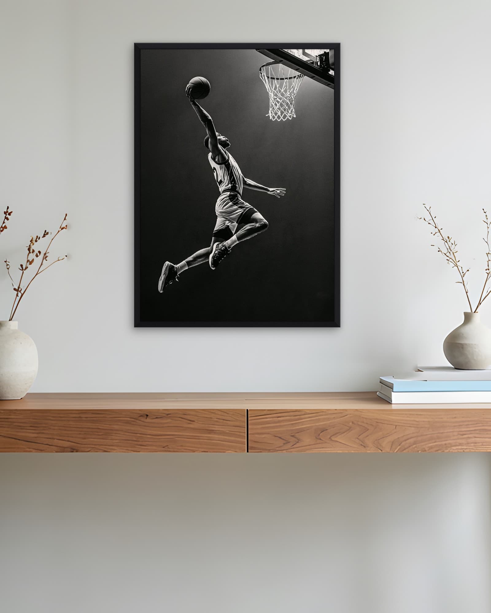 Siyah Beyaz Smaç — Basketbol Tablosu, duvarda oda görünümü