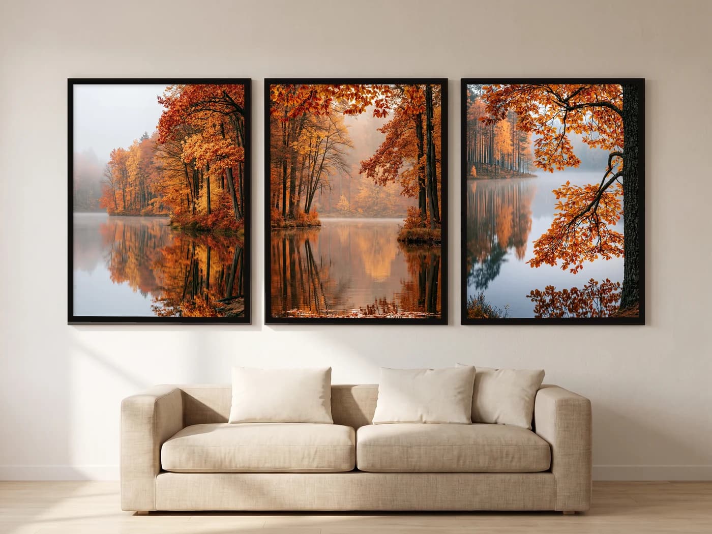 Sonbahar Gölü 3'lü Set — duvarda oda görünümü