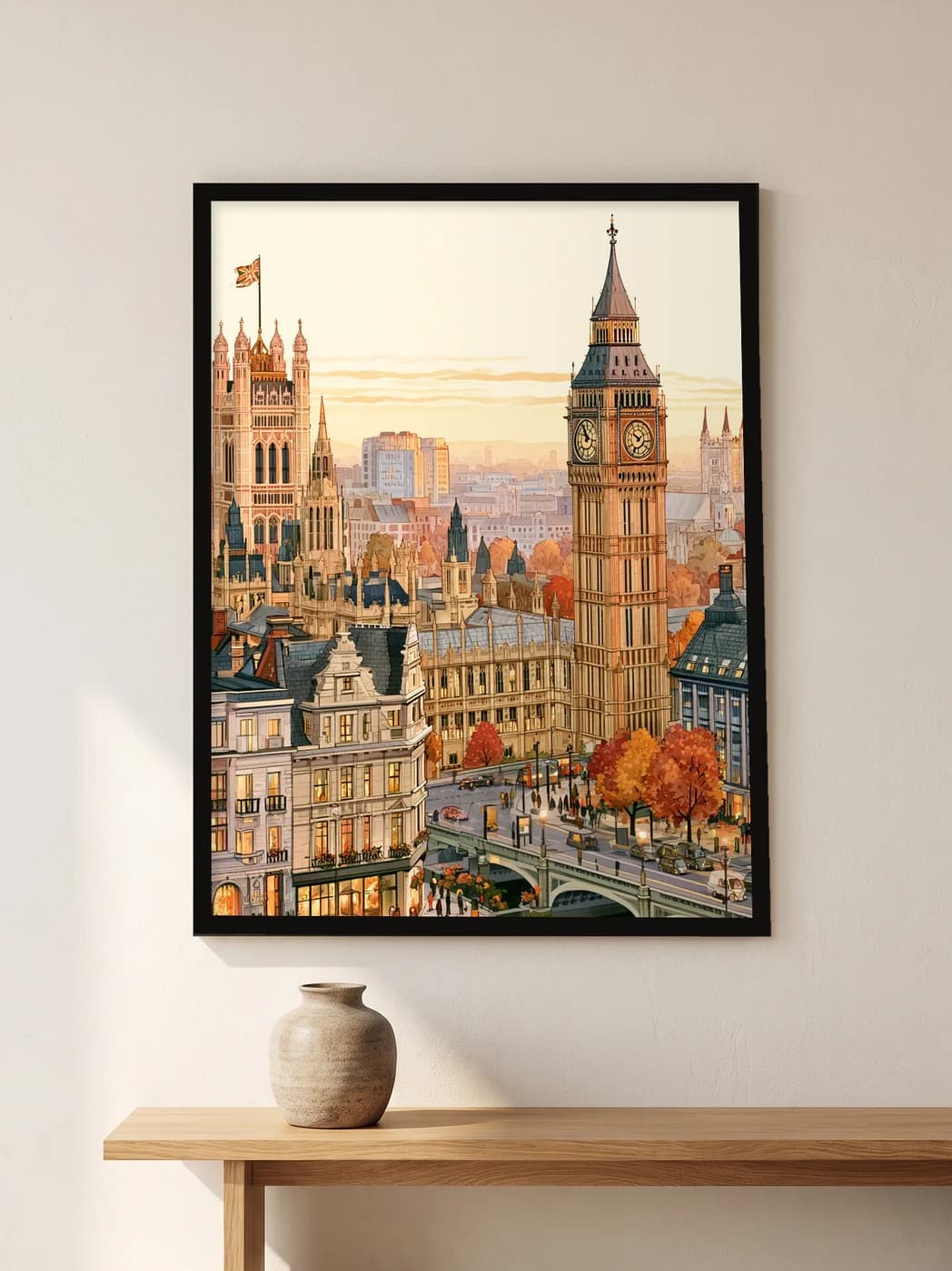 Sonbaharda Londra ve Big Ben — Şehir Duvar Tablosu, duvarda oda görünümü