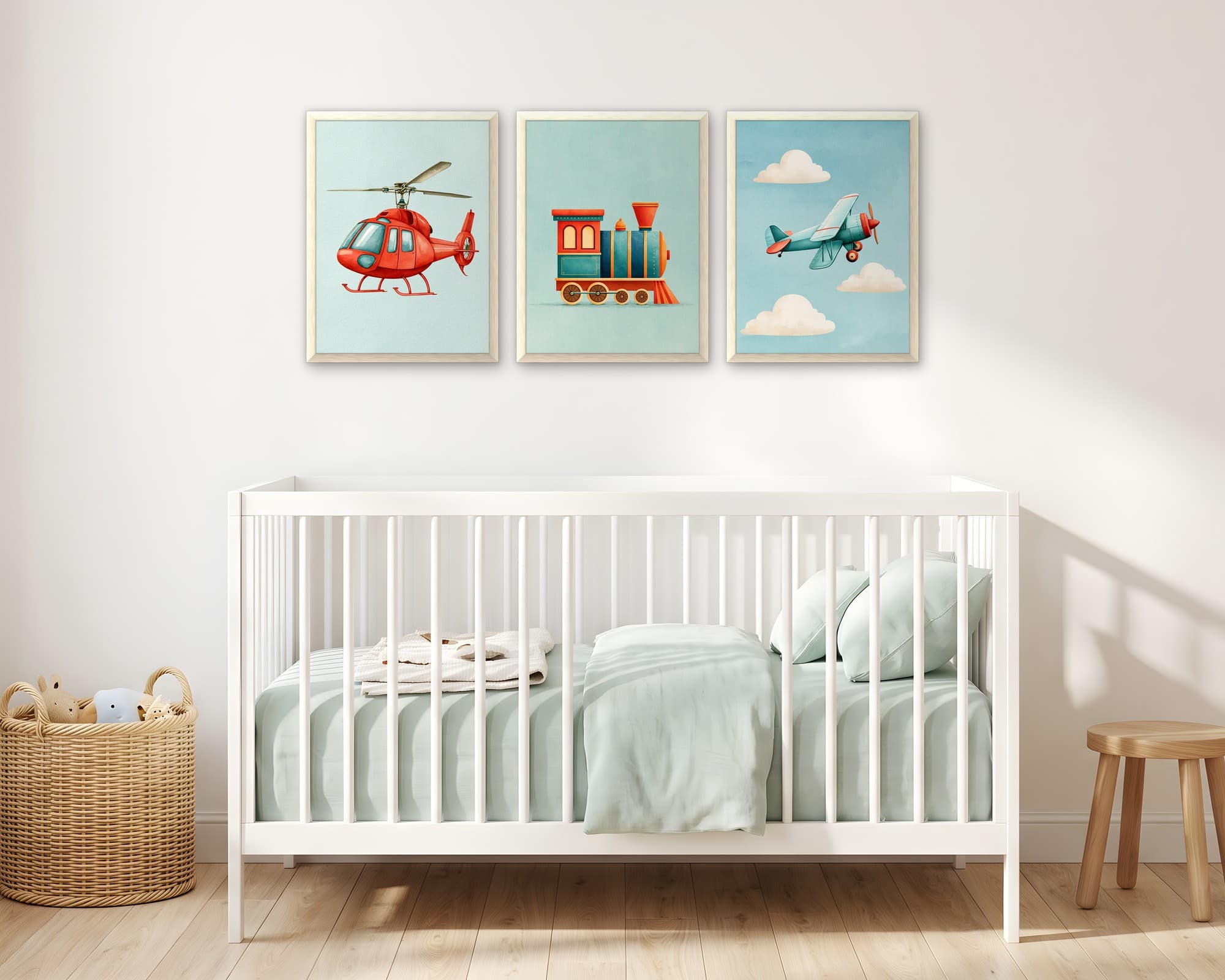 Taşıtlar 3'lü Set — Tablo Seti, duvarda oda görünümü
