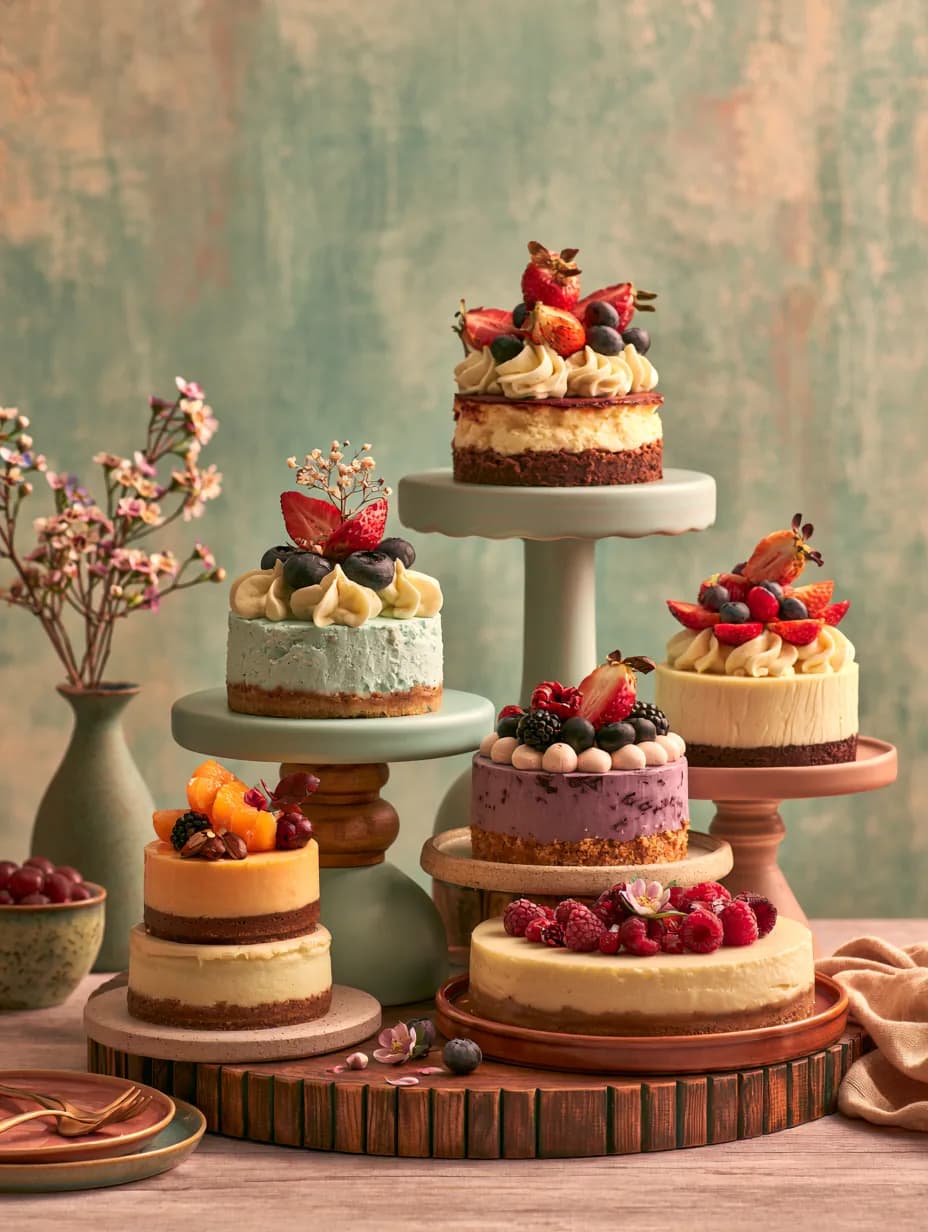 Tezgahta Meyveli Cheesecakeler — mutfak temalı UV baskı tablo