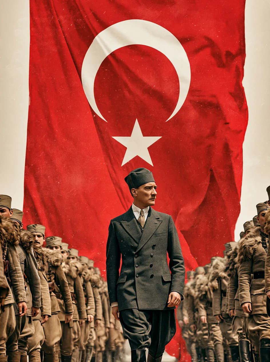 Türk Bayrağı Önünde Atatürk — atatürk temalı UV baskı tablo