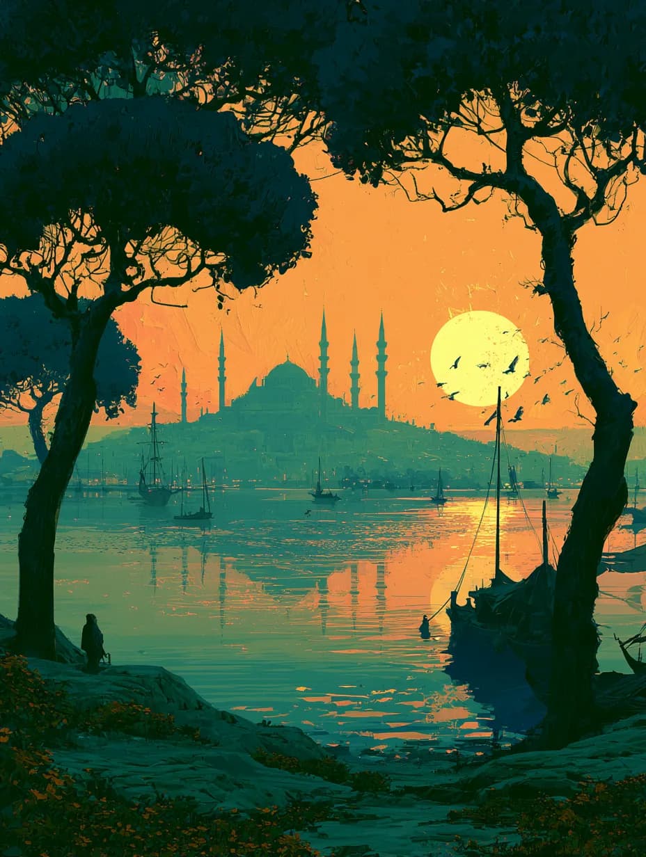 Turuncu Gün Batımında İstanbul — istanbul temalı UV baskı tablo