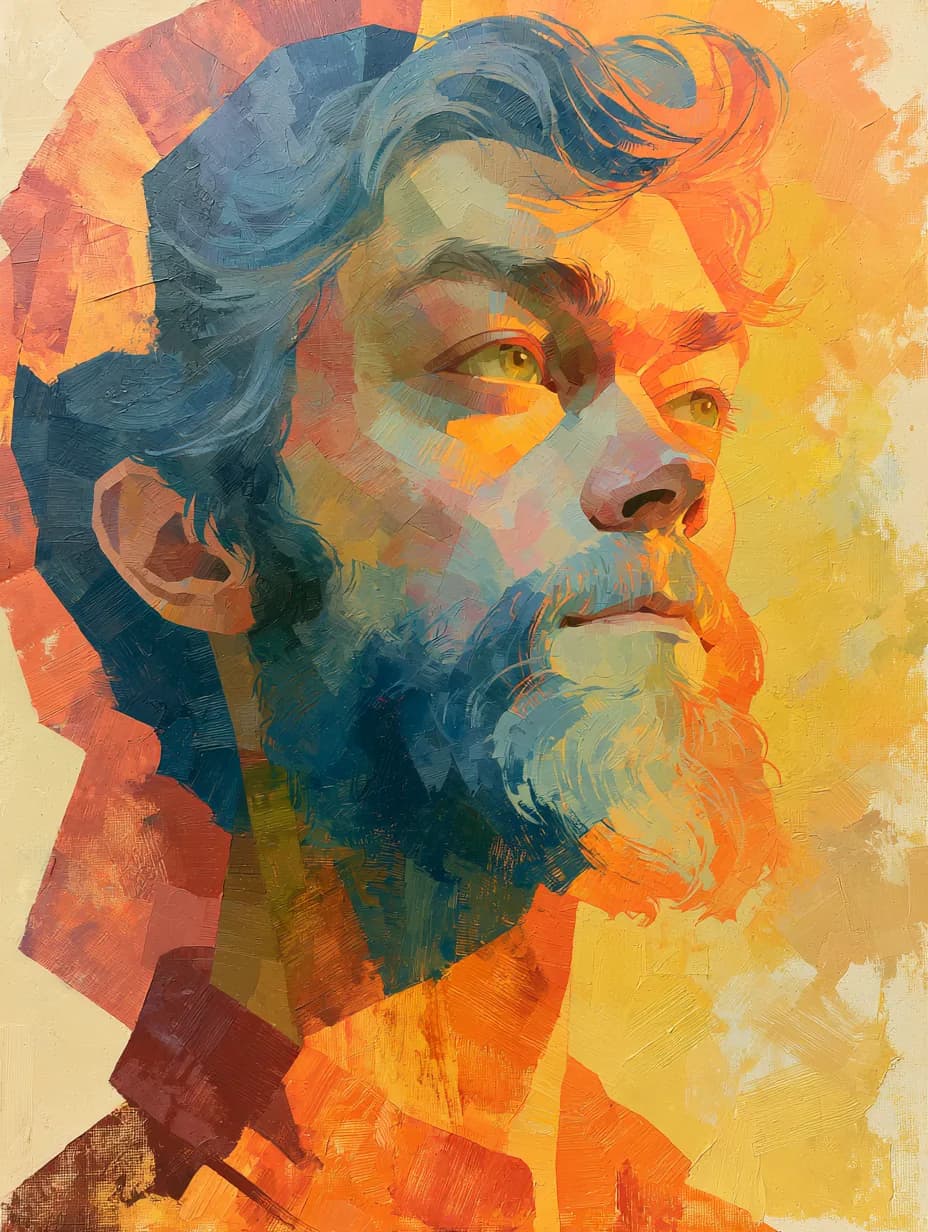 Turuncu ve Mavi Erkek Portresi — modern sanat temalı UV baskı tablo