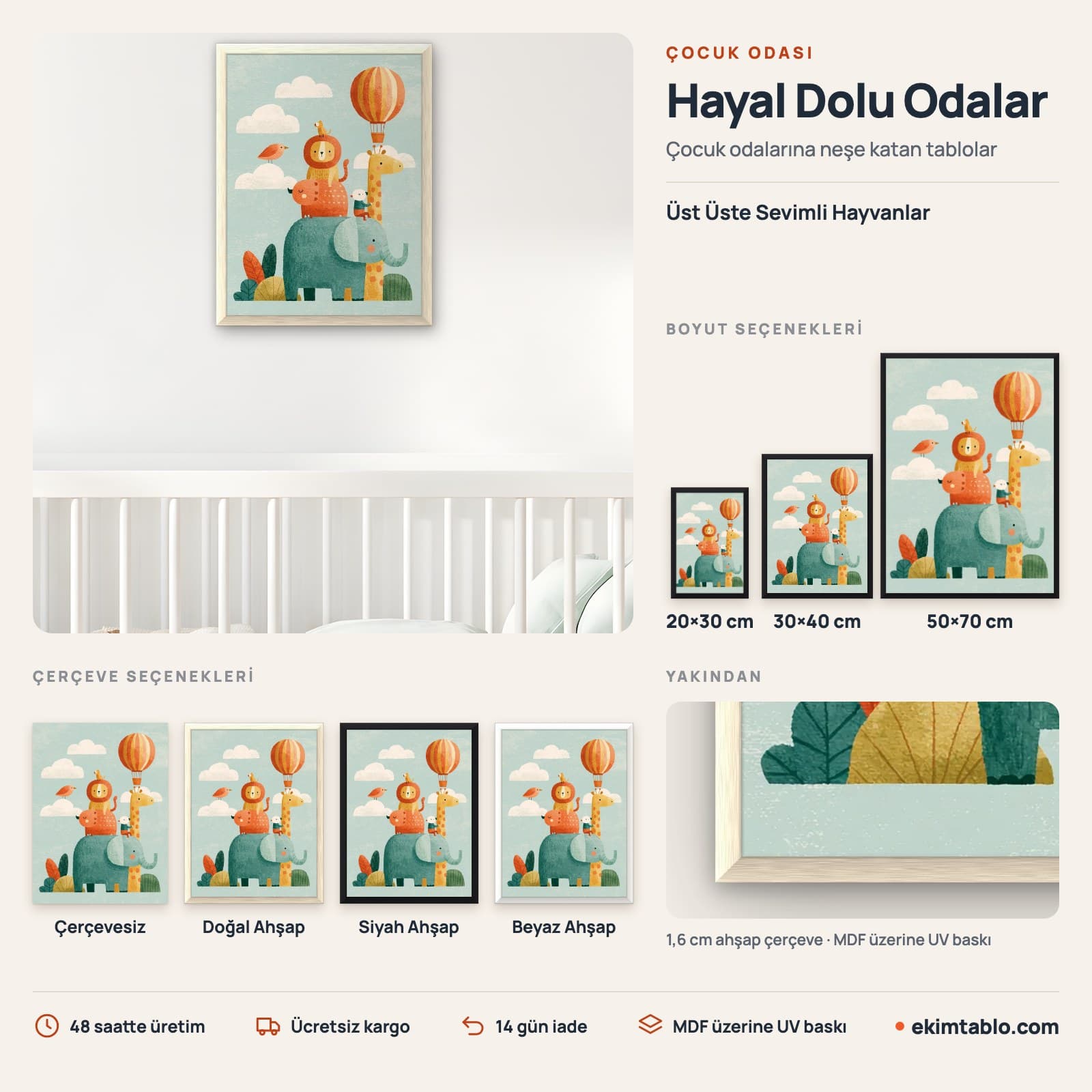 Üst Üste Sevimli Hayvanlar — boyut ve çerçeve seçenekleri