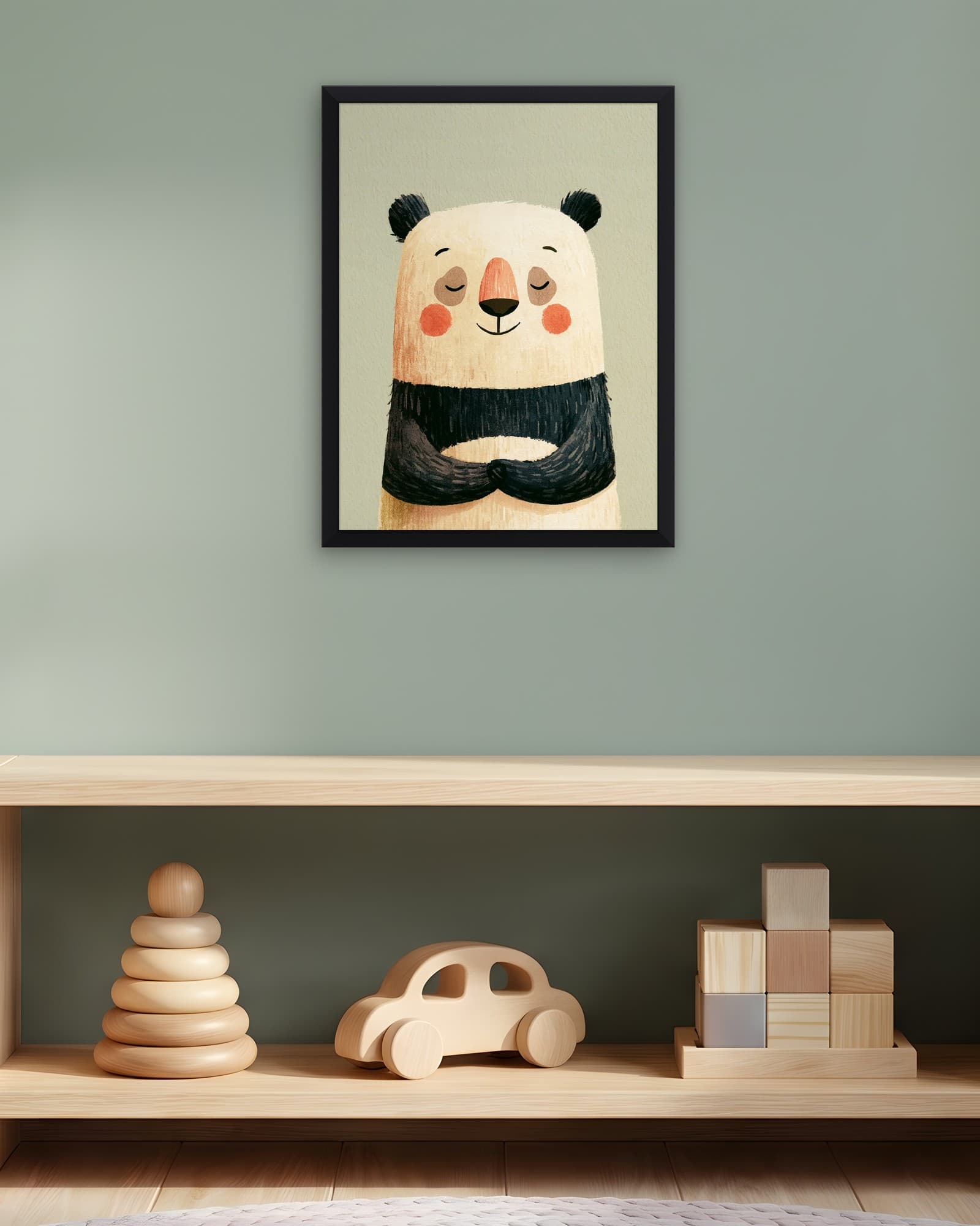 Uykulu Panda — Çocuk Odası Duvar Tablosu, duvarda oda görünümü
