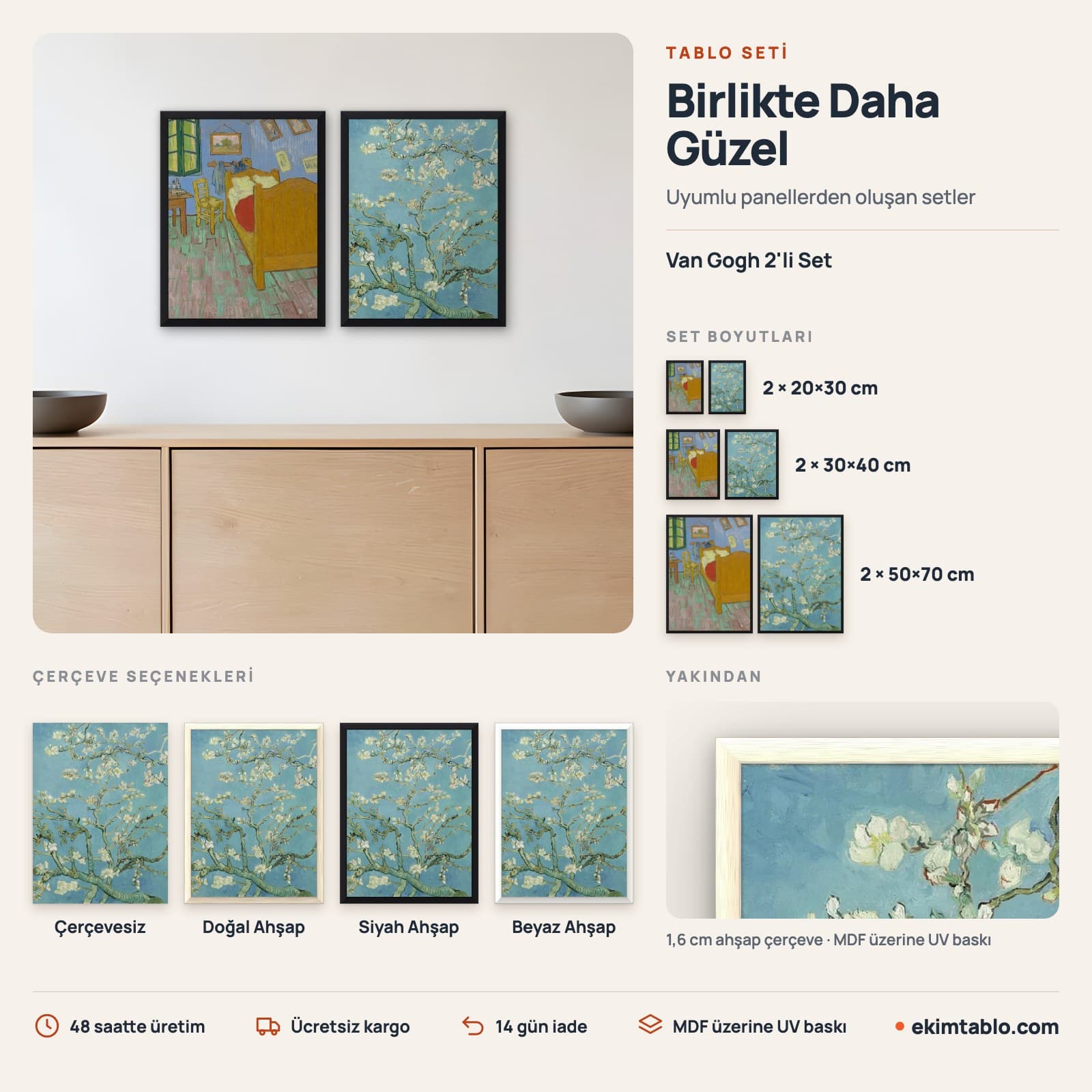 Van Gogh 2'li Set — boyut ve çerçeve seçenekleri