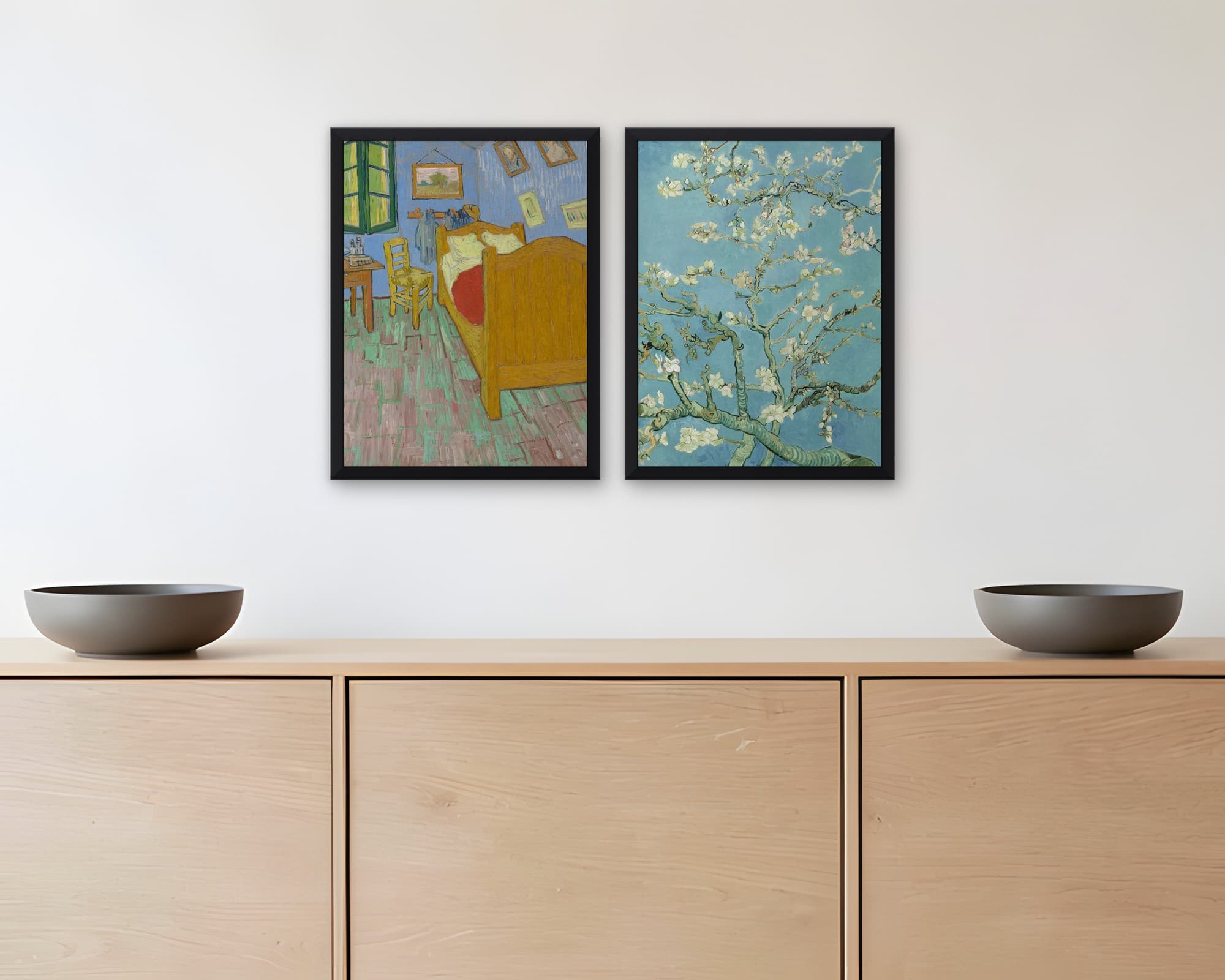 Van Gogh 2'li Set — Tablo Seti, duvarda oda görünümü