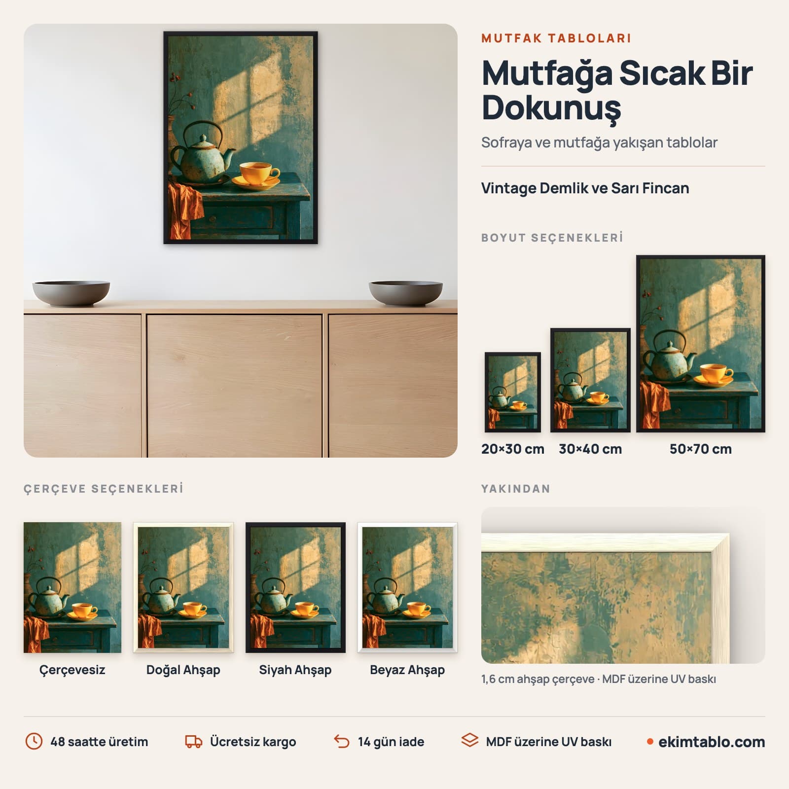 Vintage Demlik ve Sarı Fincan — boyut ve çerçeve seçenekleri