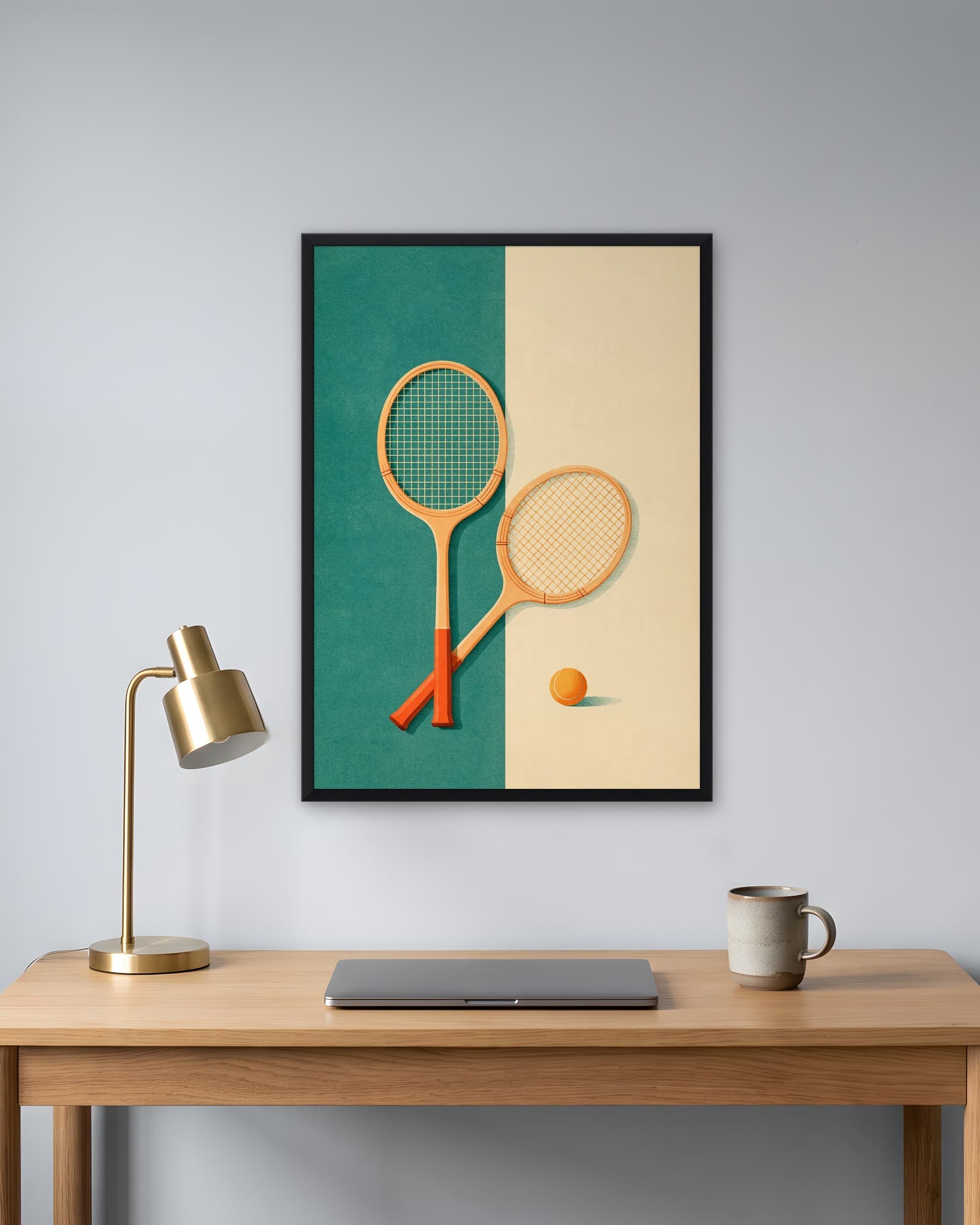 Vintage Tenis Raketleri — Tenis Tablosu, duvarda oda görünümü