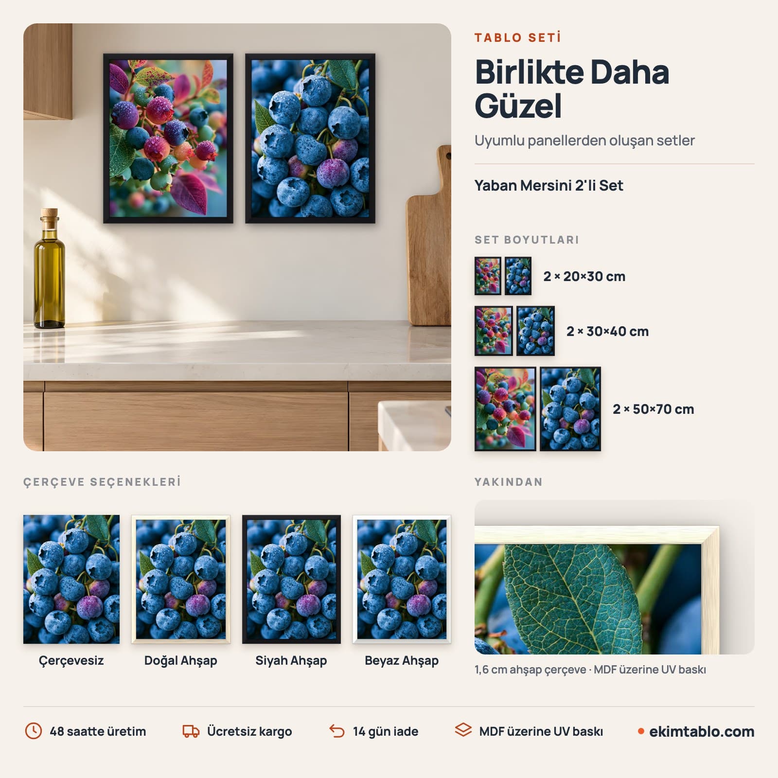 Yaban Mersini 2'li Set — boyut ve çerçeve seçenekleri