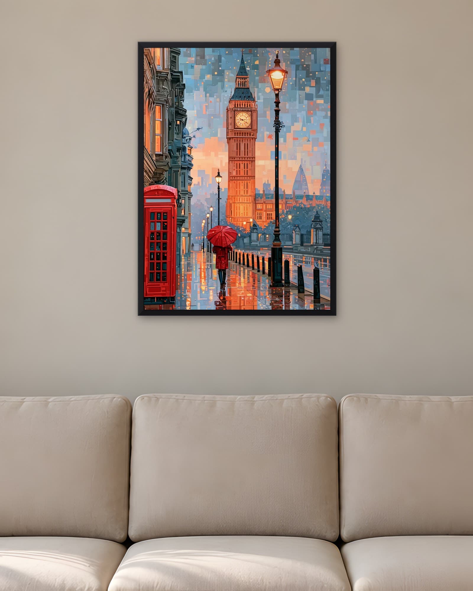 Yağmurda Big Ben — Şehir Duvar Tablosu, duvarda oda görünümü