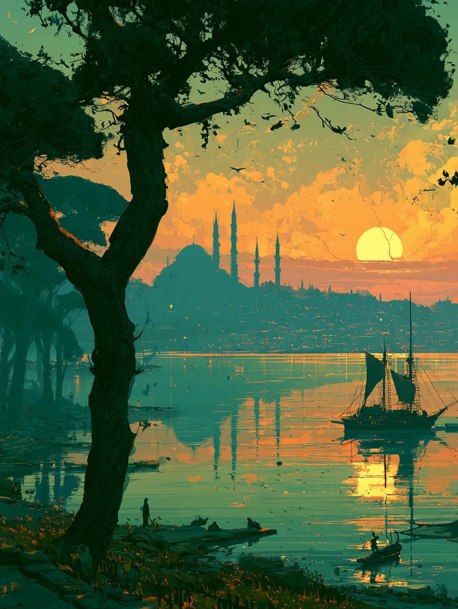 Yeşil Tonlarda İstanbul Silueti — istanbul temalı UV baskı tablo