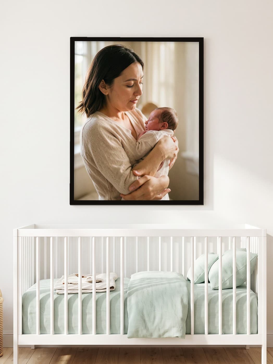 Bebek fotoğrafından kişiye özel tablo, bebek odasında