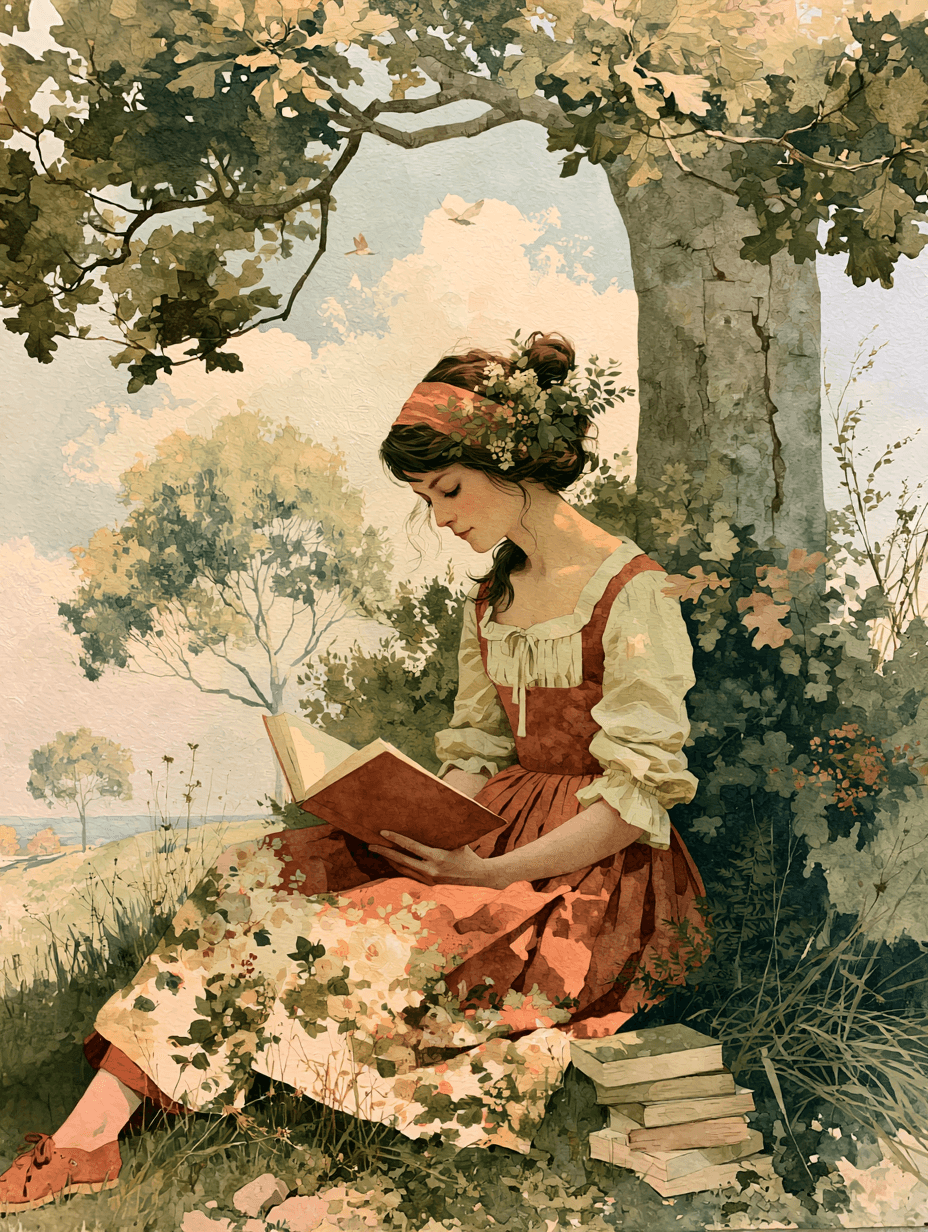 Ağaç Altında Kitap Okuyan Kadın