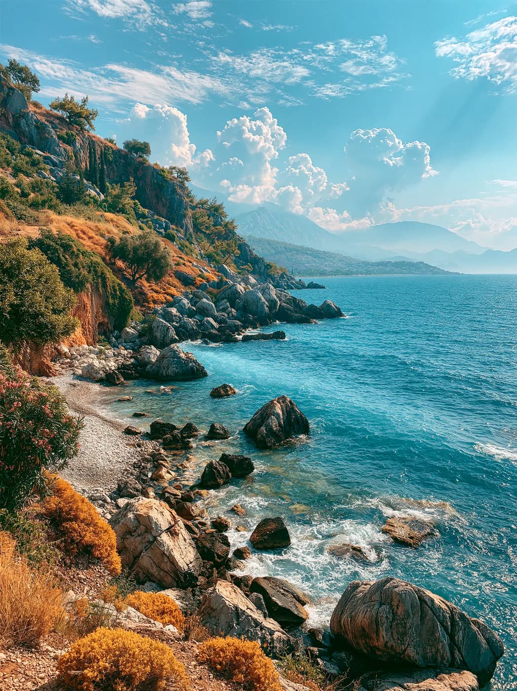Akdeniz Kıyısında Kayalıklar — deniz temalı UV baskı tablo