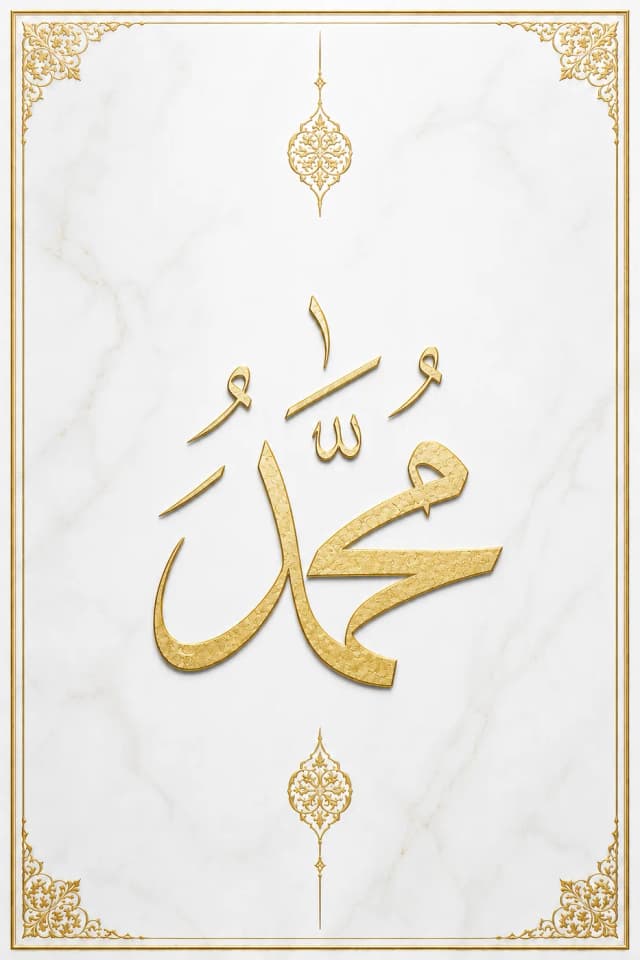 Beyaz Mermer Üzerine Allah ve Muhammed 2'li Set