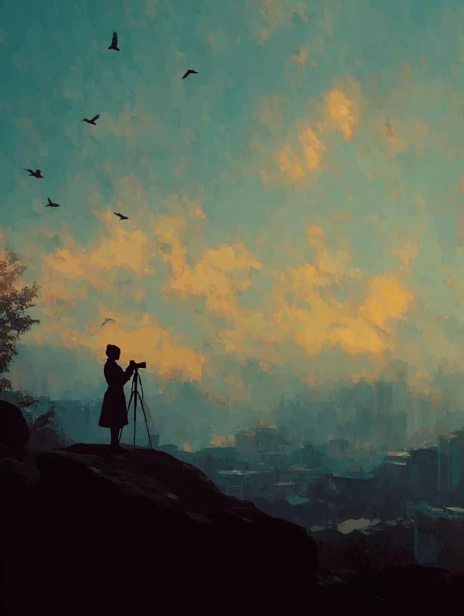 Gün Batımında Fotoğrafçı Silueti — manzaralar temalı UV baskı tablo