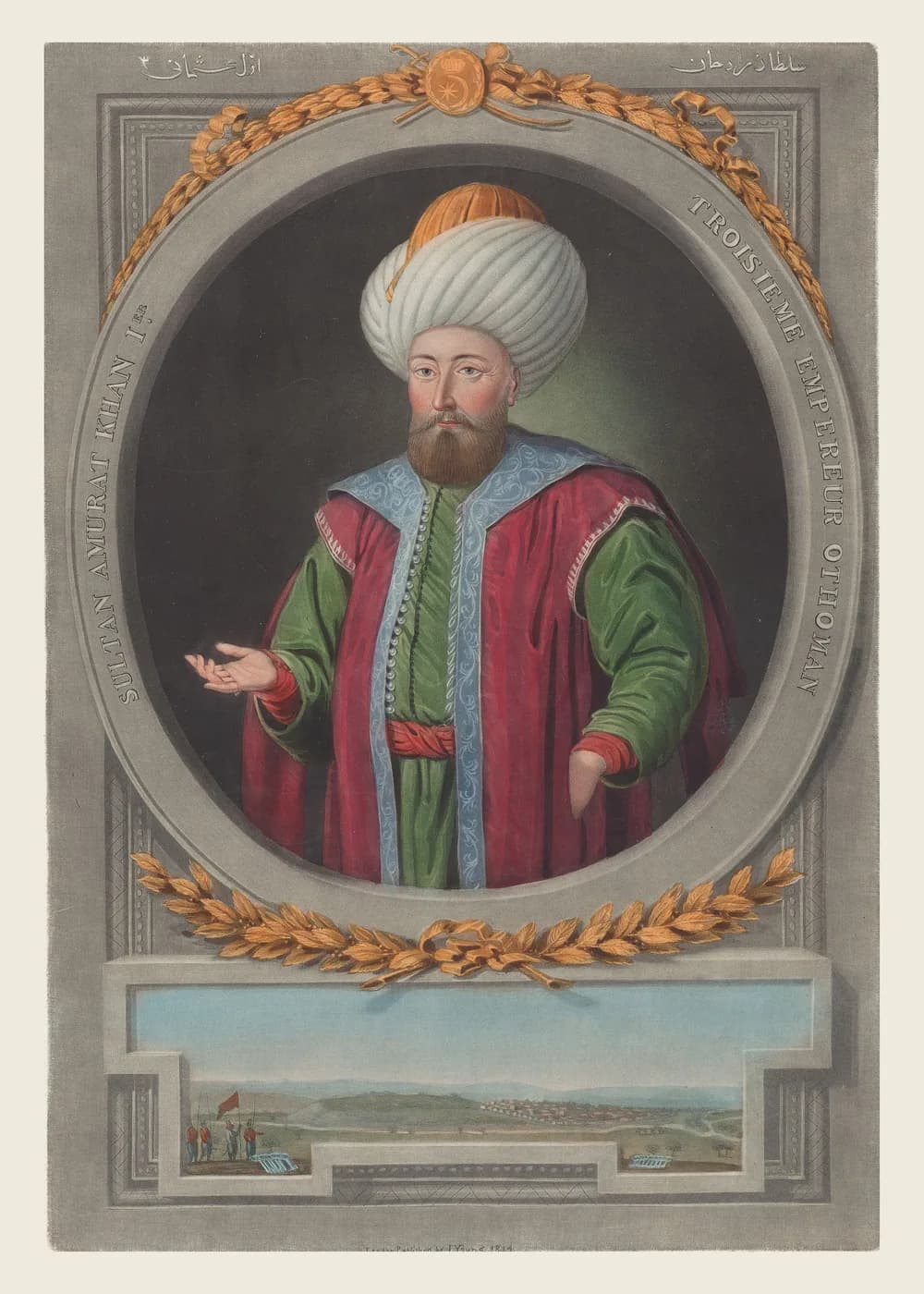 I. Murat Hüdavendigar Gravür Portresi — Osmanlı Padişahı Tablosu