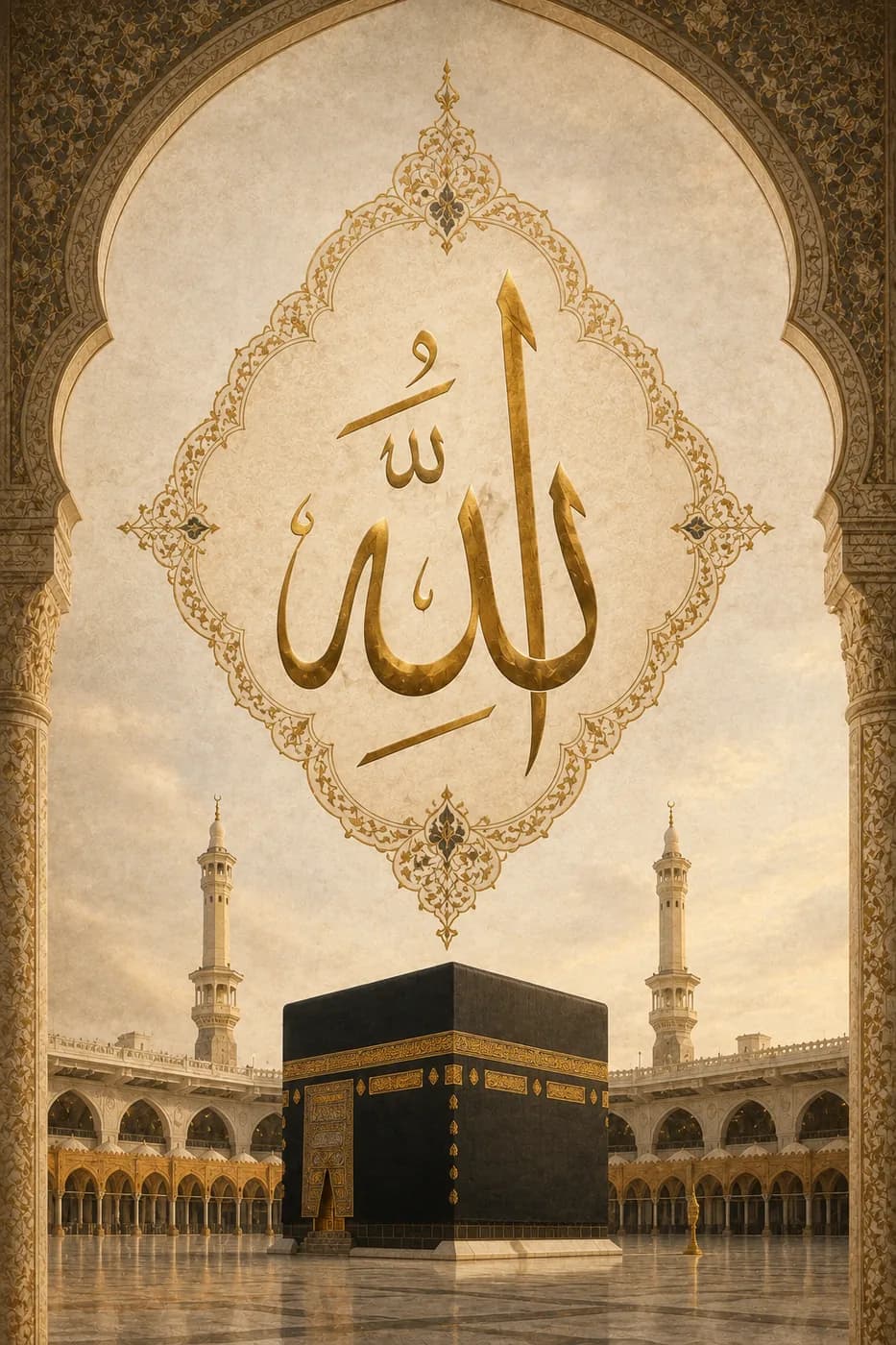 Kâbe ve Allah Lafzı — dini ve islami temalı UV baskı tablo