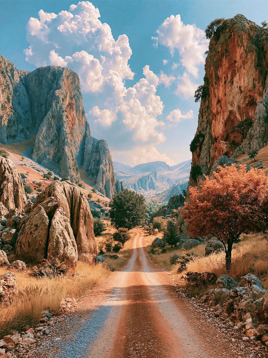 Kayalıklar Arasında Toprak Yol — dağ temalı UV baskı tablo