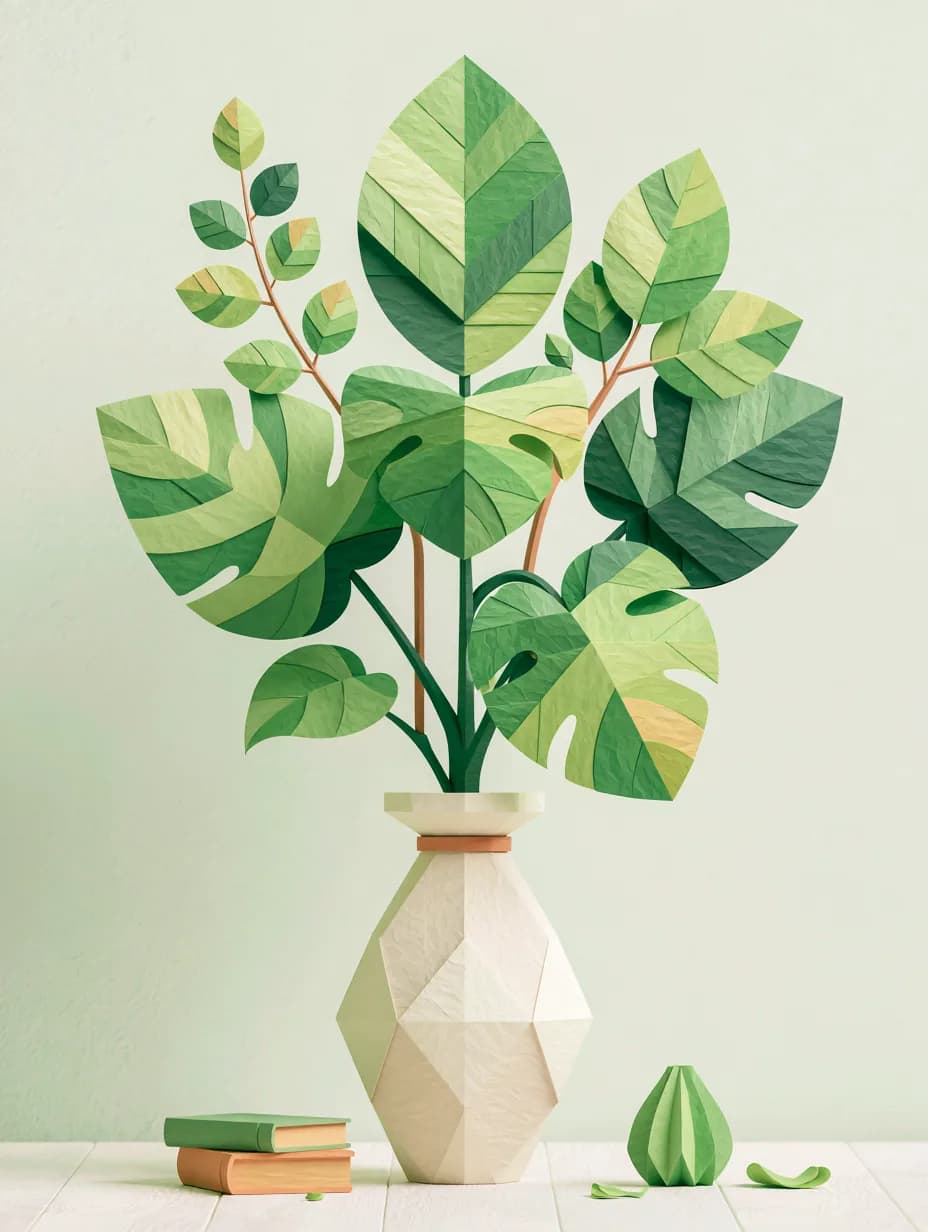 Mint Zeminde Monstera Yaprakları — soyut çiçek temalı UV baskı tablo