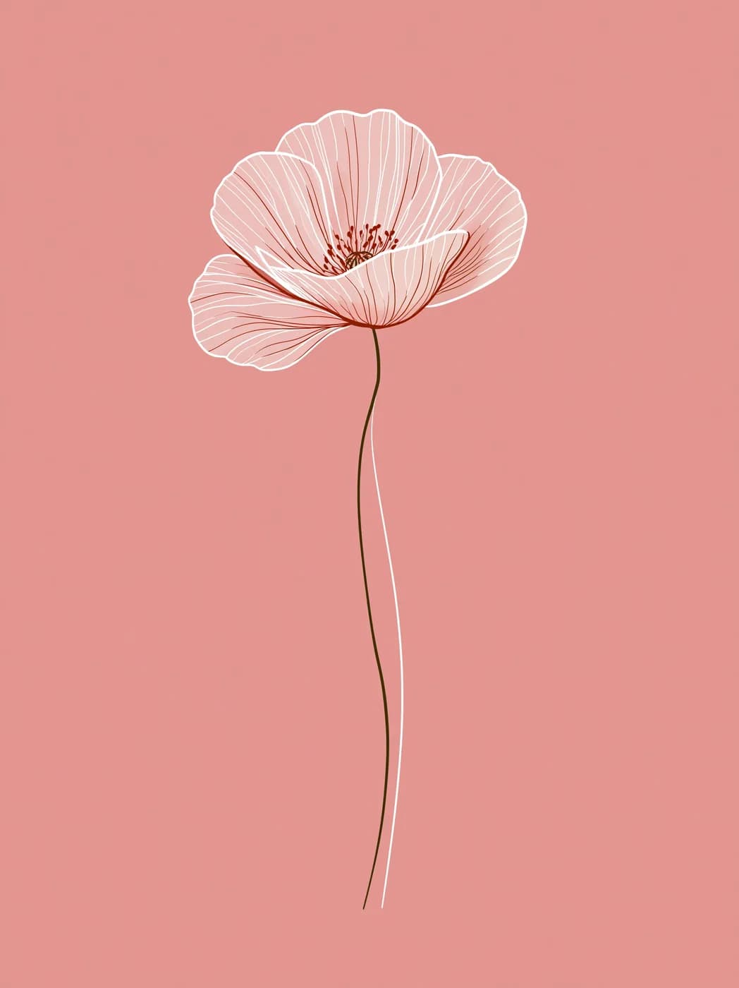 Pembe Zeminde Çizgi Gelincik — çiçekler temalı UV baskı tablo