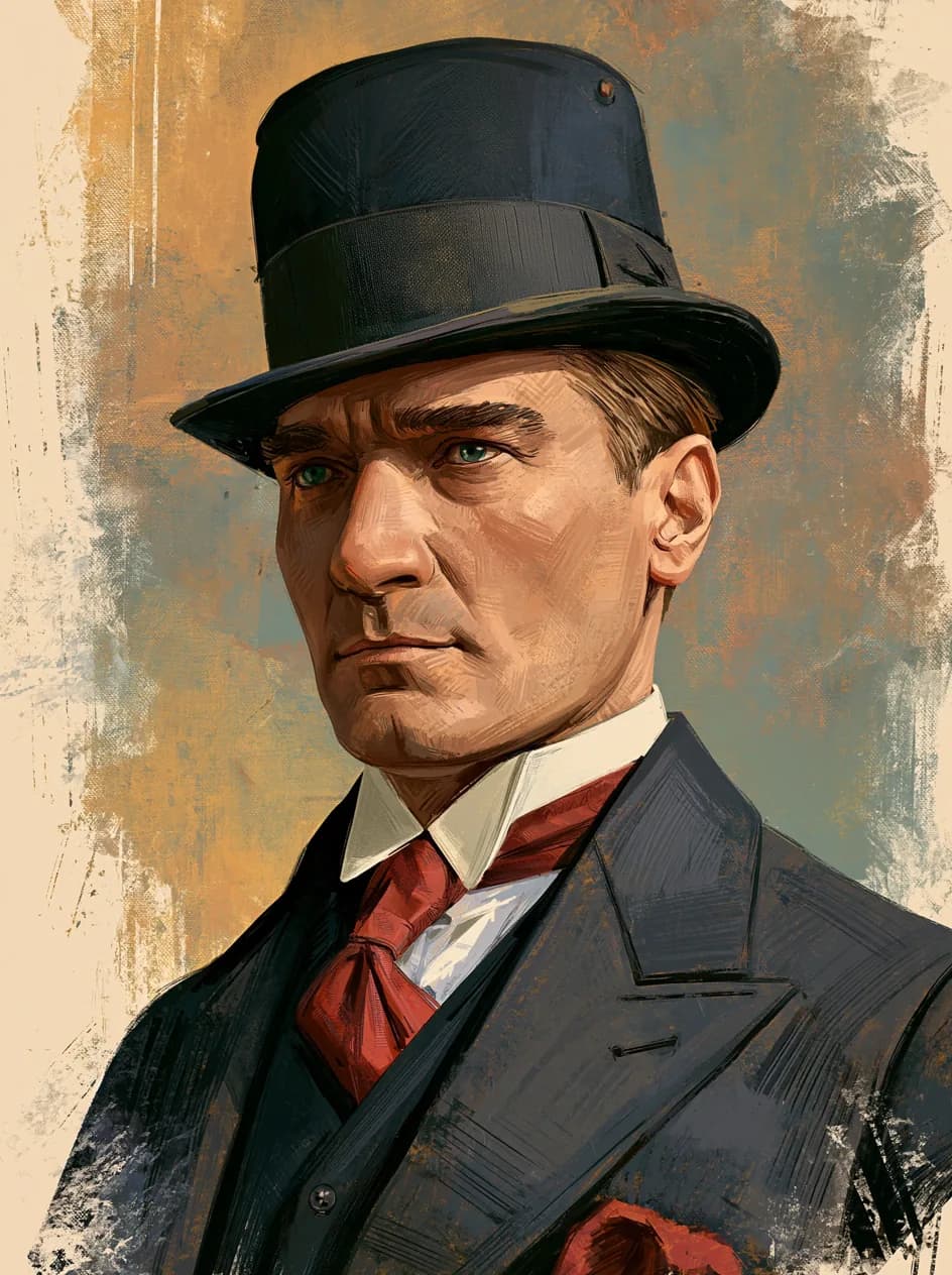 Şapkalı Atatürk — Yağlı Boya — atatürk temalı UV baskı tablo