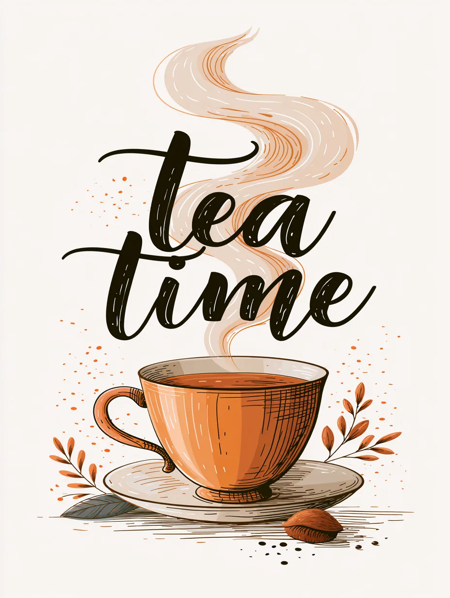 Çay Zamanı Turuncu Fincan — yiyecek ve i̇çecek temalı kanvas tablo