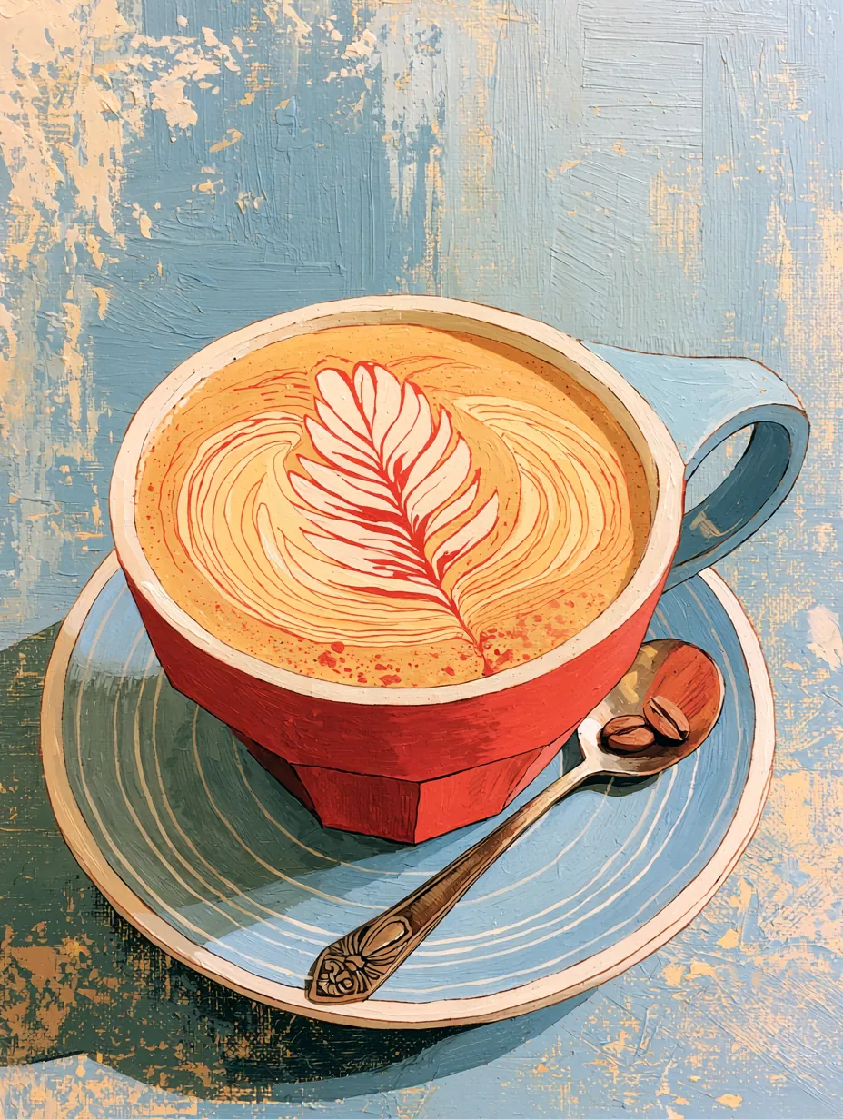 Kırmızı Fincanda Köpüklü Latte — yiyecek ve i̇çecek temalı kanvas tablo