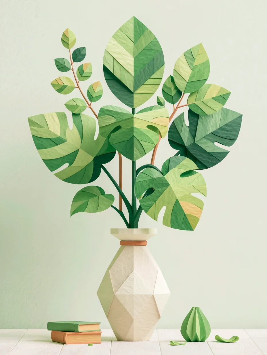 Mint Zeminde Monstera Yaprakları — soyut çiçek temalı kanvas tablo