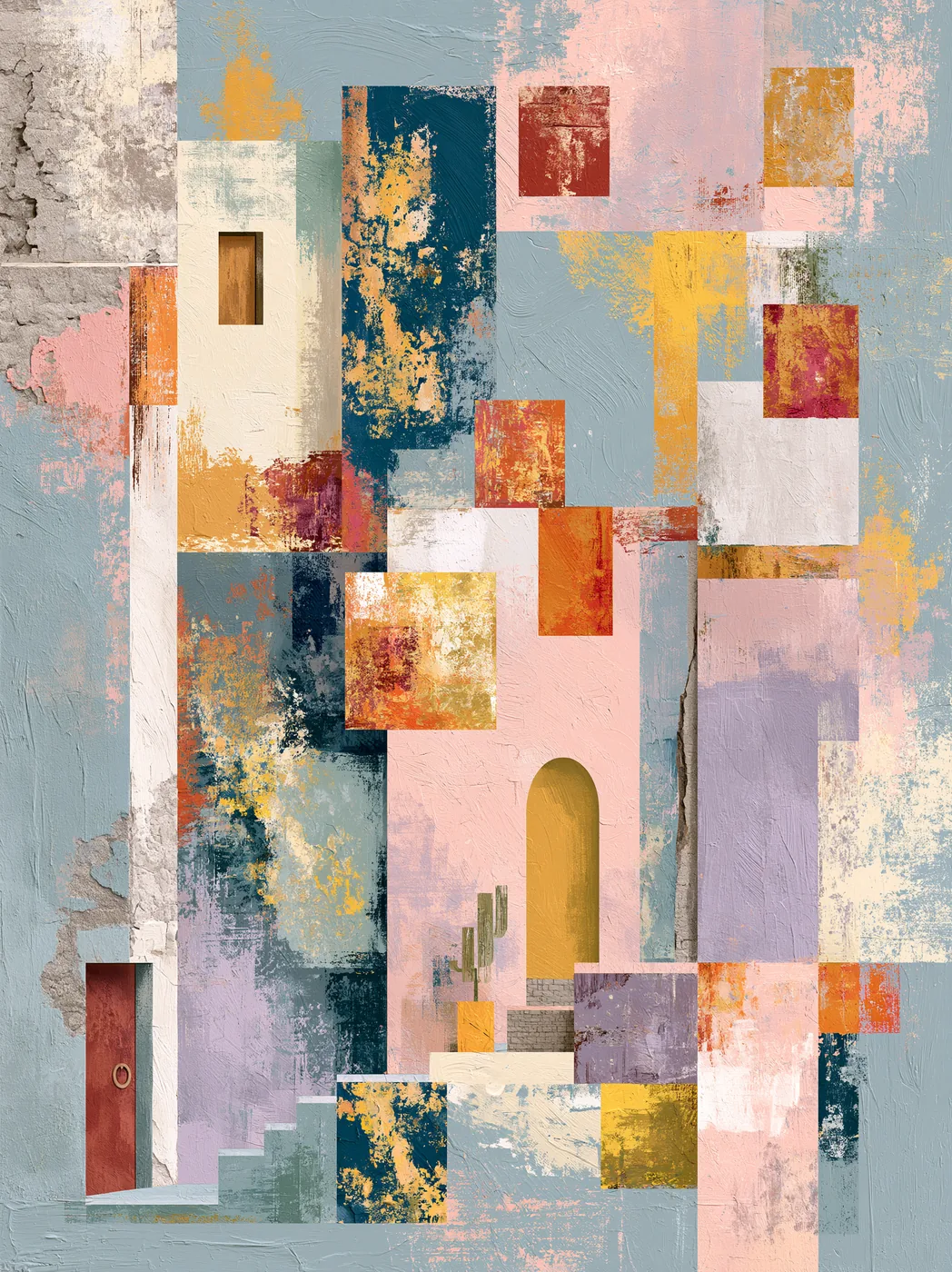 Pastel Geometrik Bloklar — geometrik temalı kanvas tablo