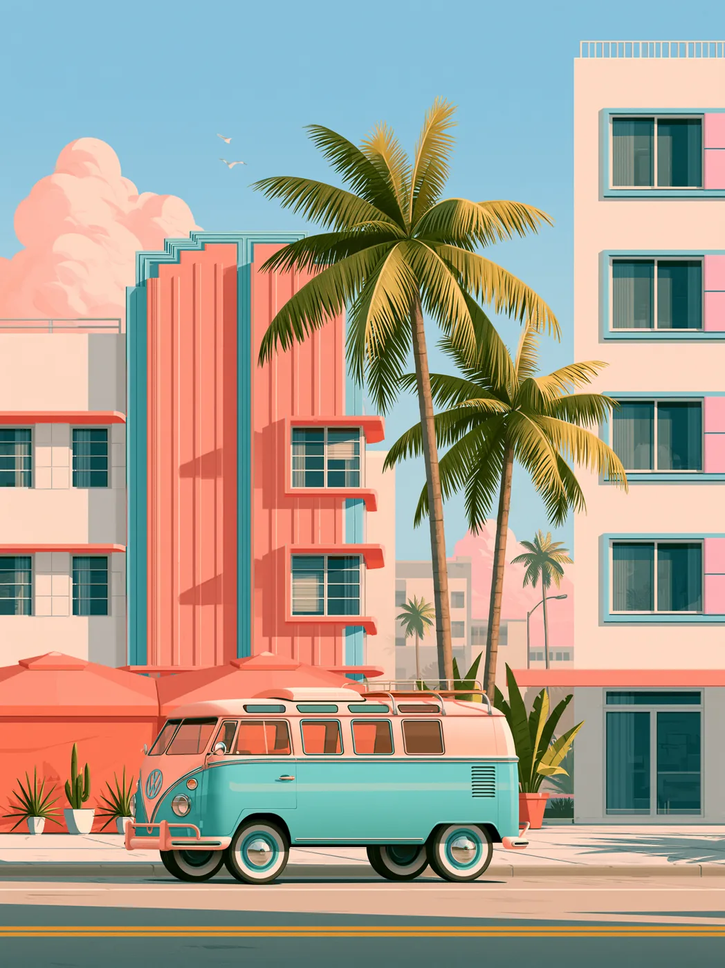 Pastel Miami 3'lü Set — Setler temalı çok parçalı tablo — 3. panel