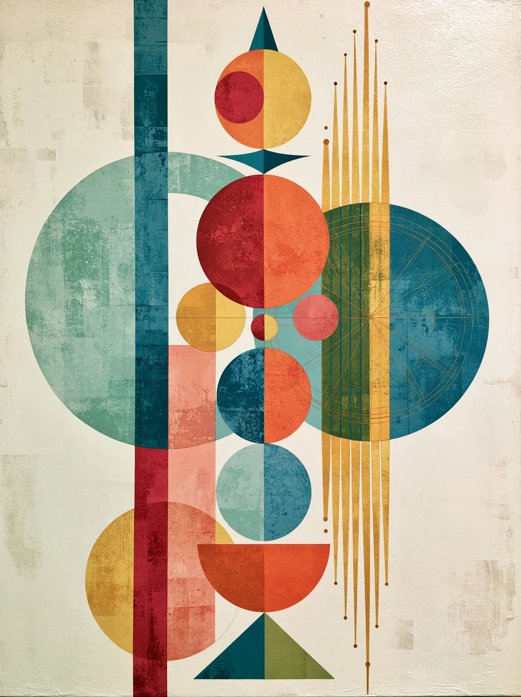 Retro Geometrik Daireler — geometrik temalı kanvas tablo