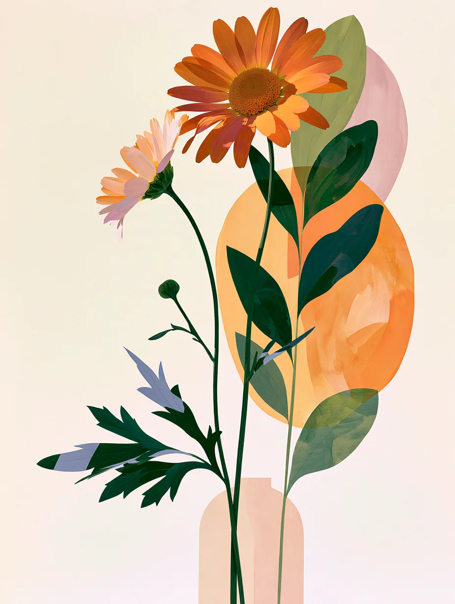Turuncu Gerbera 3'lü Set — Setler temalı çok parçalı tablo — 1. panel