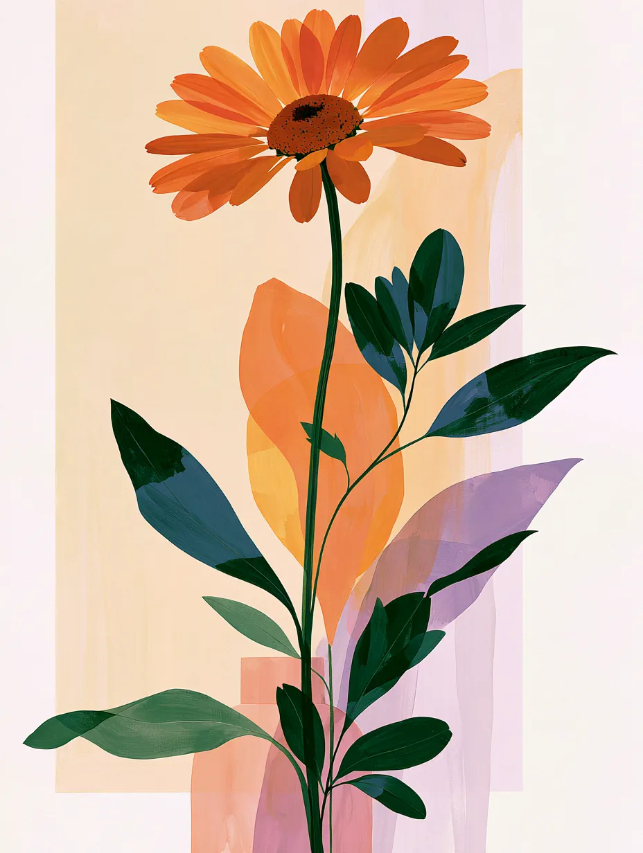 Turuncu Gerbera 3'lü Set — Setler temalı çok parçalı tablo — 2. panel