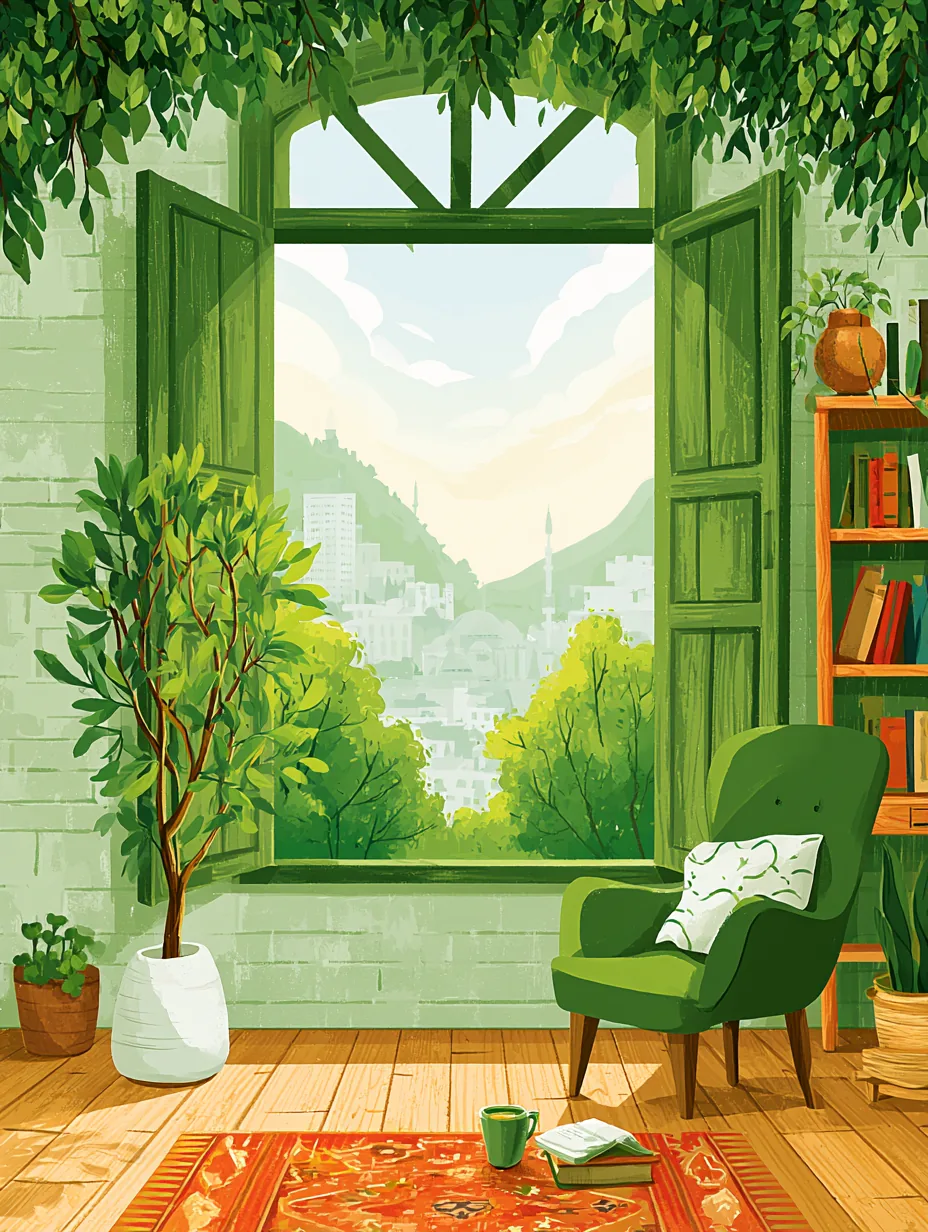 Yeşil Pencere 3'lü Set — Setler temalı çok parçalı tablo — 2. panel